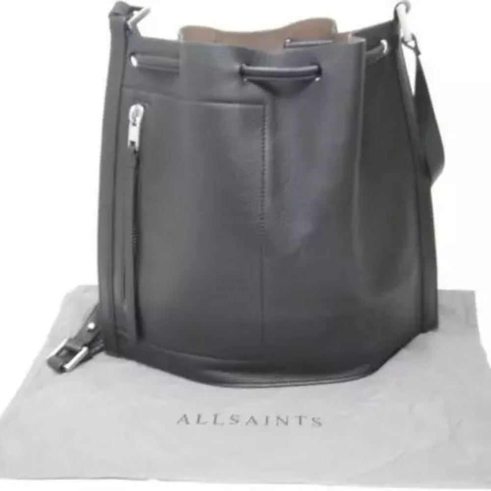 ALLSAINTS Women's Black Leather Backpack w/ Zip Pocket.